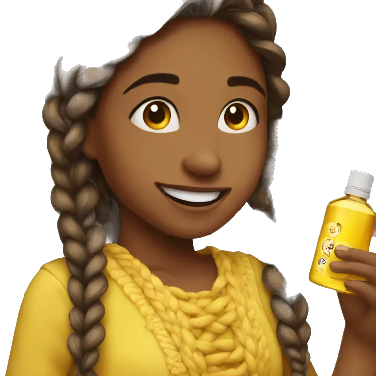 A girl who is happy while smelling aroma oil. She has long braided hair and is wearing a yellow dress.