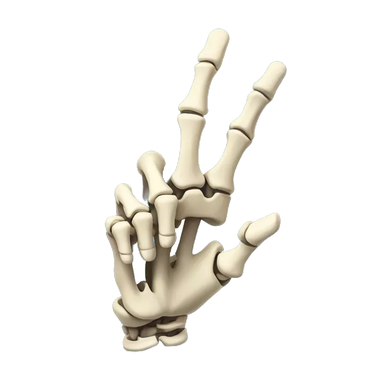 a skeleton hand with  a pointing upwards gesture with the index finger pointing up