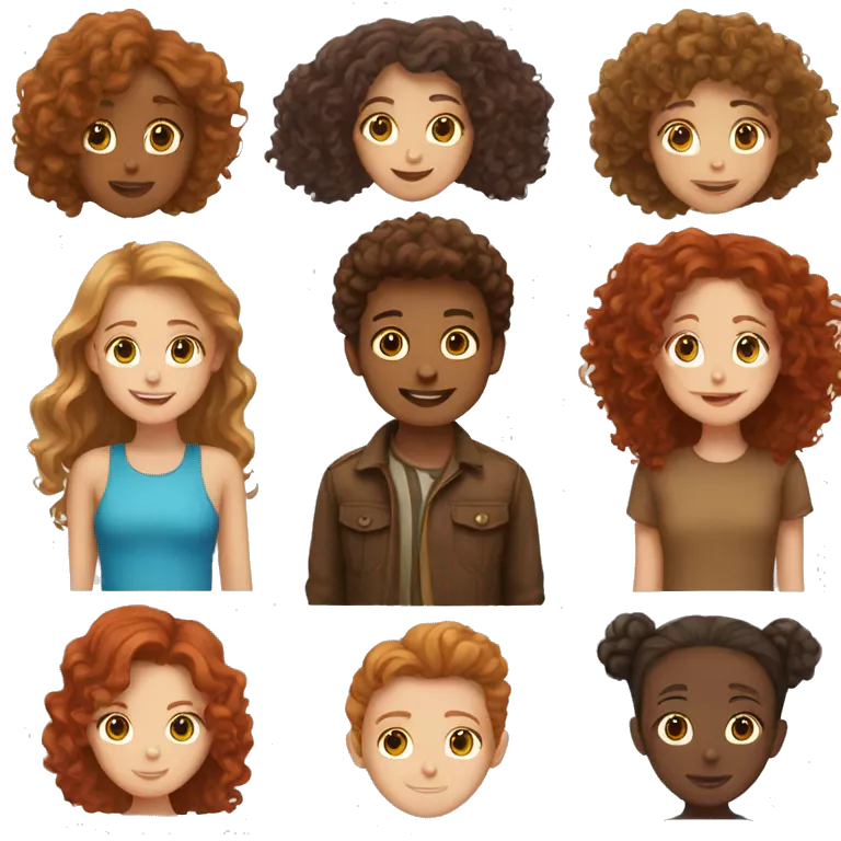 A boy with brown hair two girls, one with long brown curly hair and one with red hair