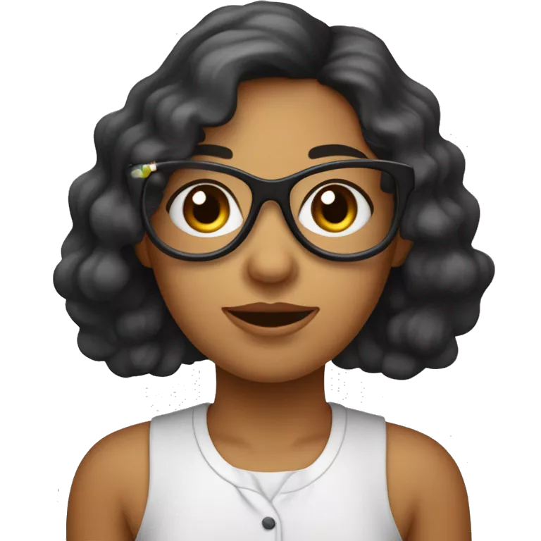une fille avec des cheveux mi long noir ondulé , des yeux marron , et avec des lunette fine, portant un chemisier blanc.La peau légèrement basané.le visage alongé
