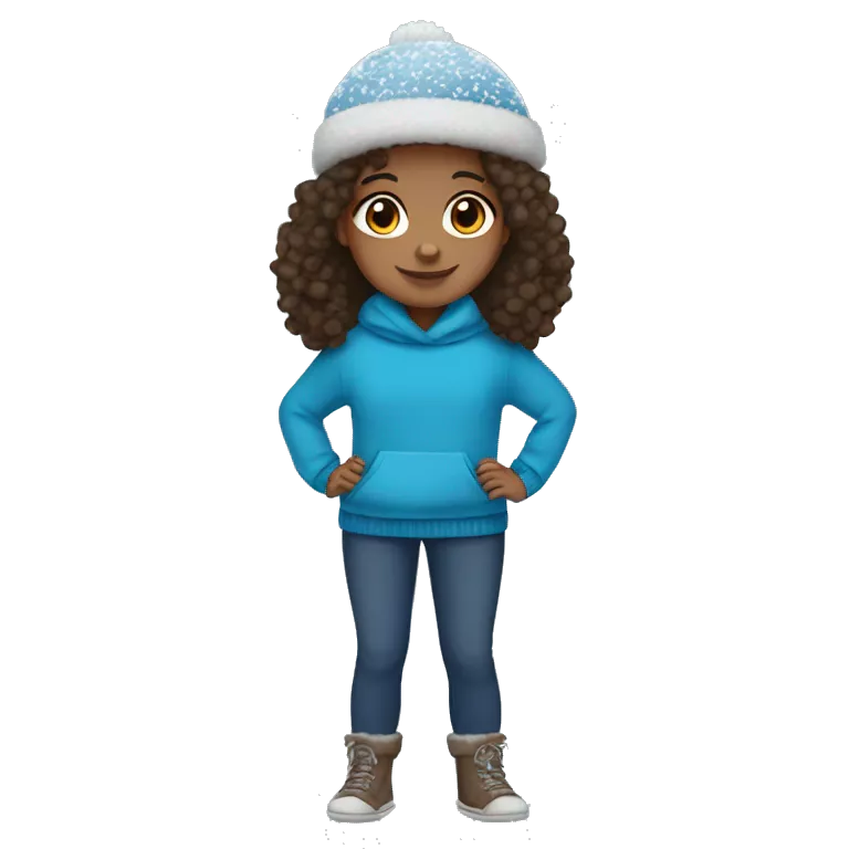 winter, christmas, hispanic, afro hair,  girl, brown eyes, child, full body, blue winter sweater, headband