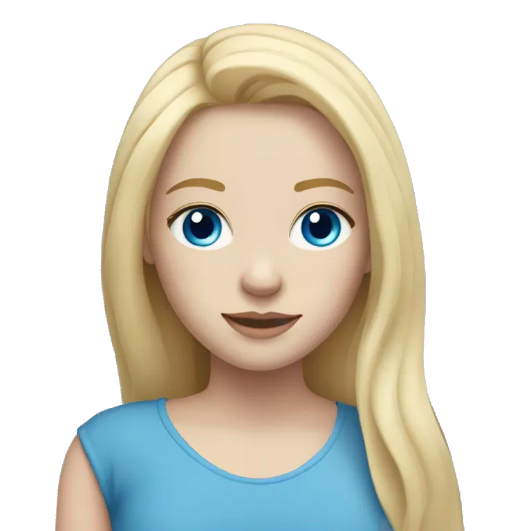 Blonde girl with pale skin and blue eyes. Layered long blonde hair