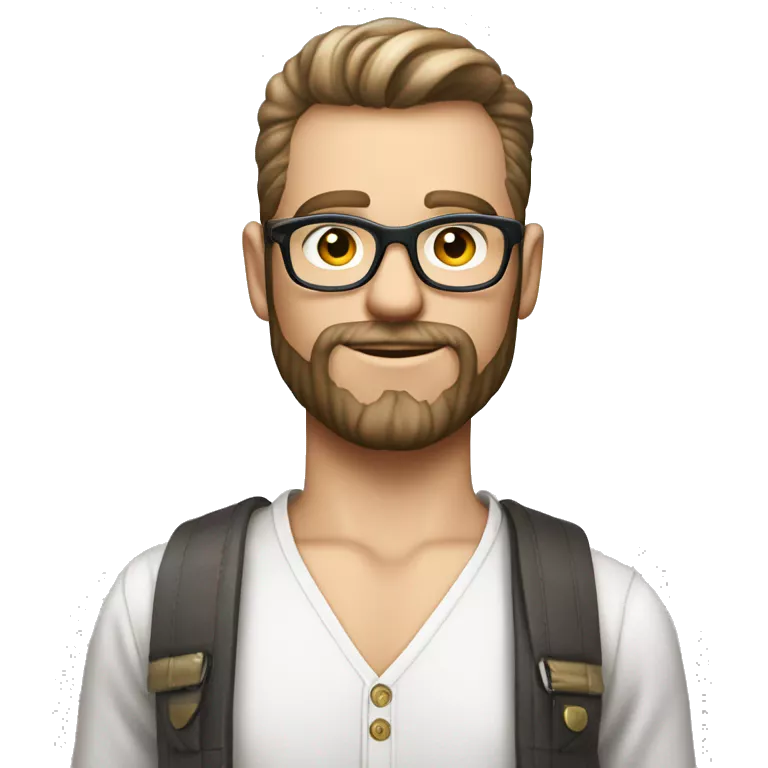 Homme blanc 20 ans avec cheveux rasé, petite barbe, chemise blanche, lunette de soleil grise prada