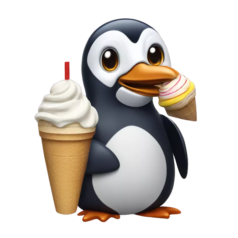 penguin having ice cream and club mate