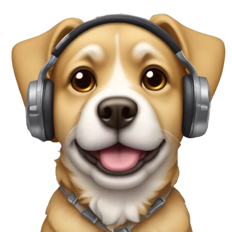 Chien avec un casque de musique sur la tête avec des yeux en forme de cœurs