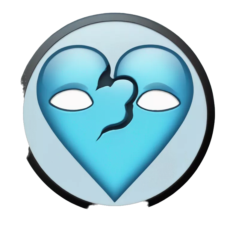 Broken heart having colour half part lightblue and other half part black with black border and light blue background