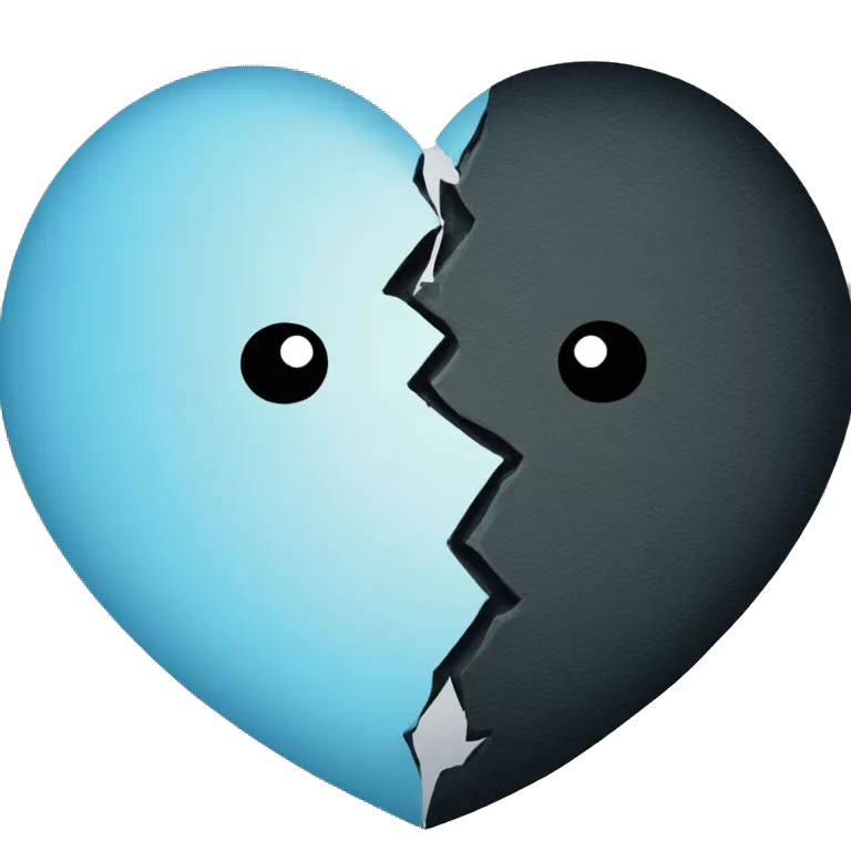 Broken heart having colour half part lightblue and other half part black with black border and light blue background