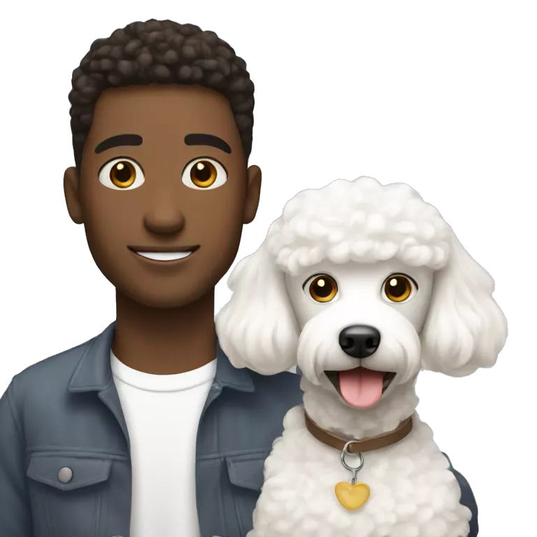 Young couple with white small poodle dog