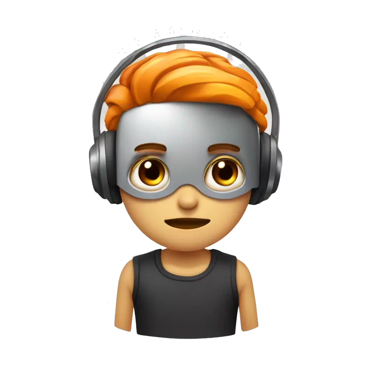 Humano con brazos de robot y blanco, rubio, ojos negros,pupilas naranjas y piercing en la oreja