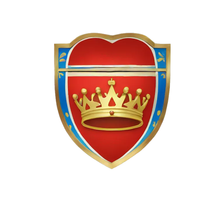 royal crest on bookshelf