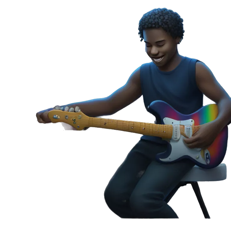 young musician playing colorful guitar