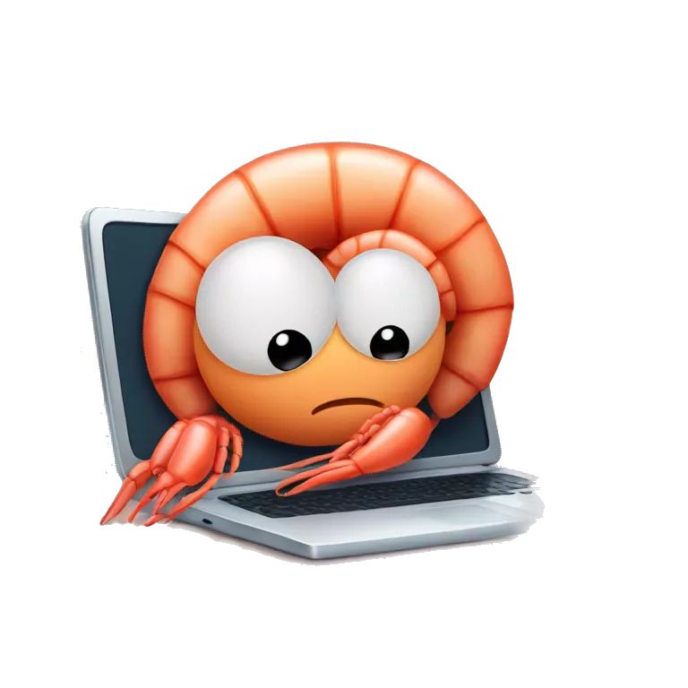 cartoon cute shrimp is tired sitting at the computer