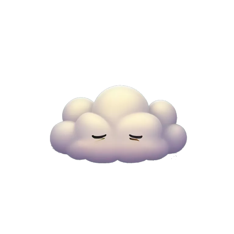 Create an emoji depicting a mystical cloud floating in a night sky, softly glowing with the light of the moon. Tiny, cute stars twinkle around the cloud, and the entire scene is surrounded by an aura of calm and mystery