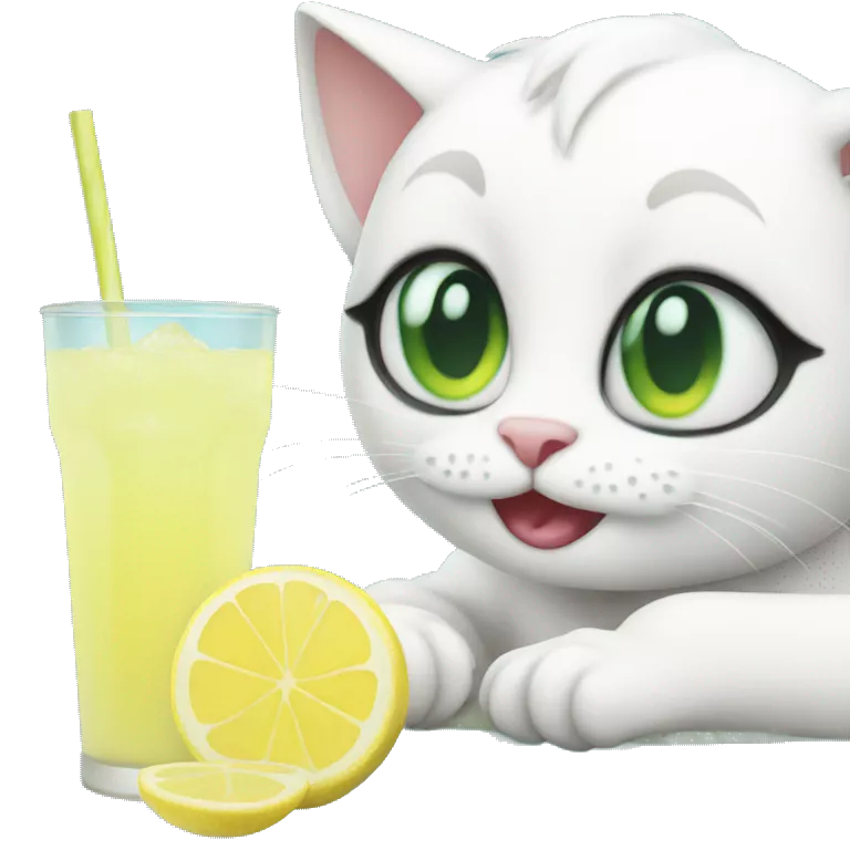 White cat drinking lemonade