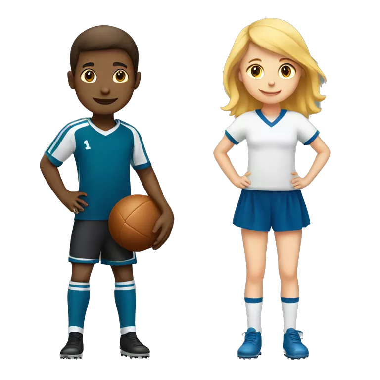 a Boy playing soccer and a girl playing American football