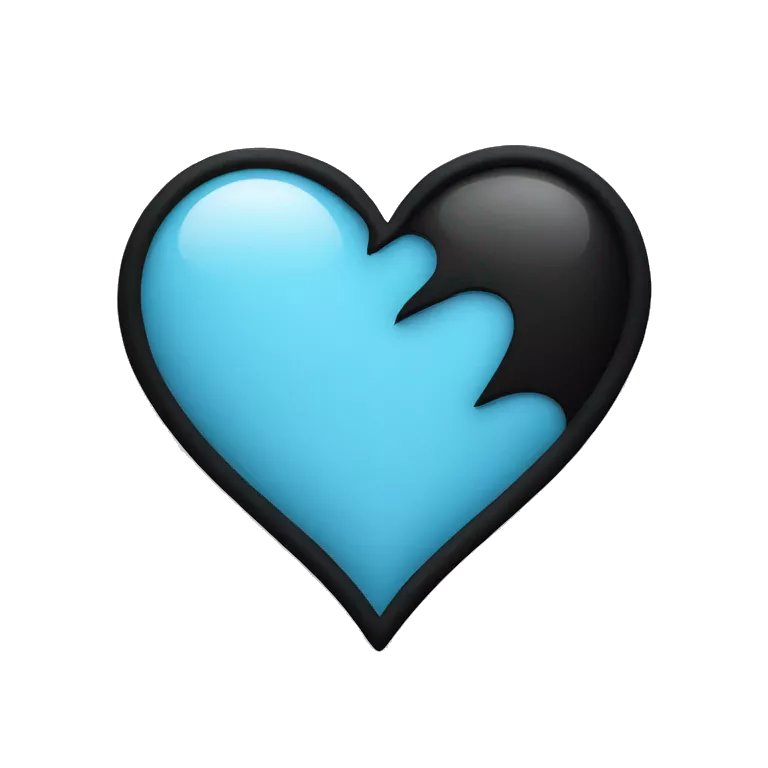 Broken heart having colour half part lightblue and other half part black with black border, simple