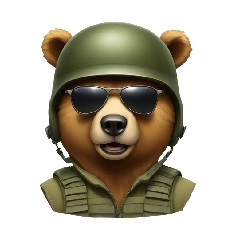 Bear wearing army helmet and cool sunglasses