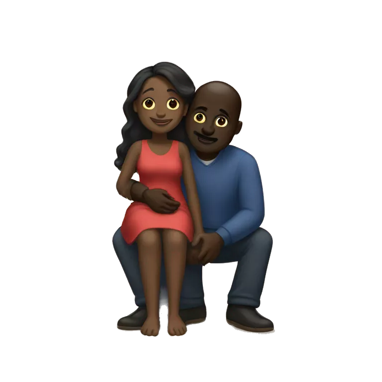 &quot;dark skinned black woman sitting on the feet of a dark skinned man hugging her&quot;