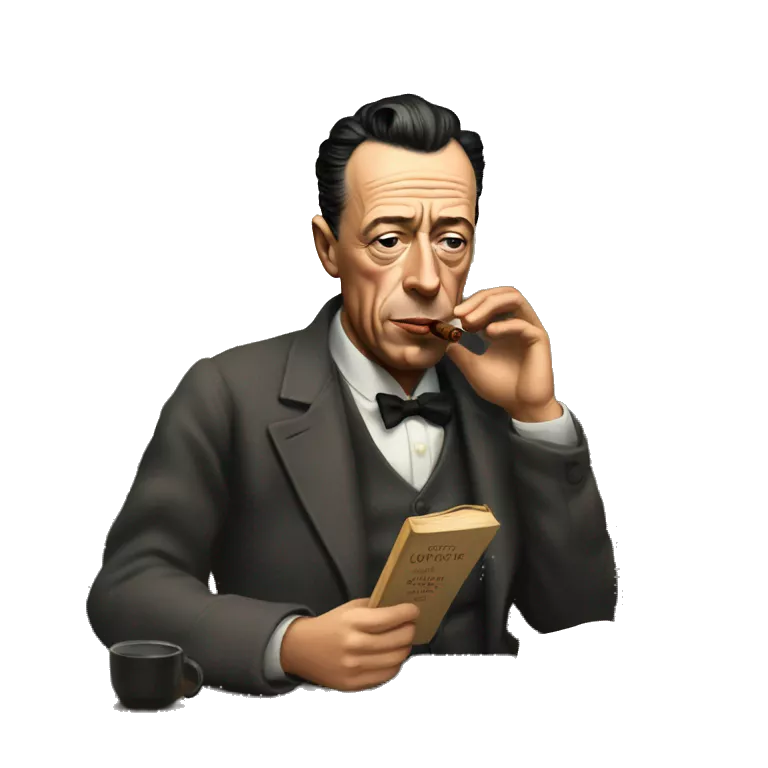 Albert Camus with cigar and book