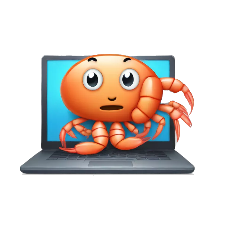 cartoon cute shrimp is tired sitting at the computer