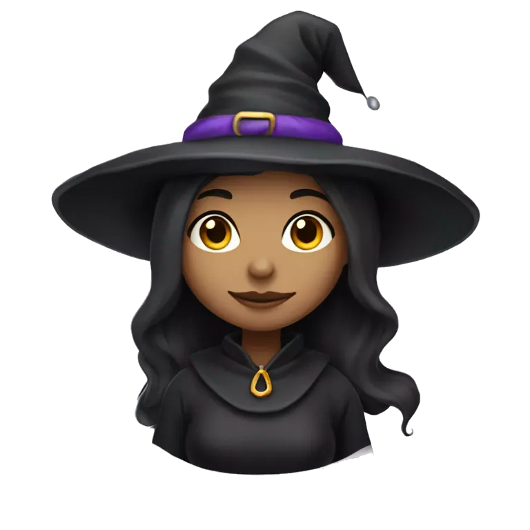 a cute female witch with lighter skin wearing a traditional conical witch hat
