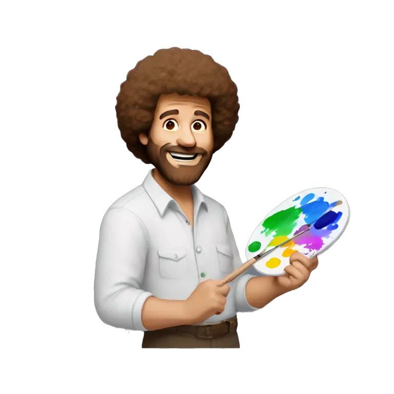 BOB ROSS HOLDING A PAINT PALETTE