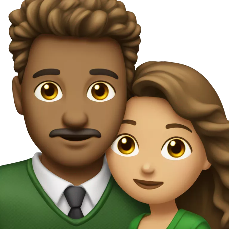 Beso pareja hombre pelo ondulado, ojos verdes y mujer pelo ondulado ojos marrones