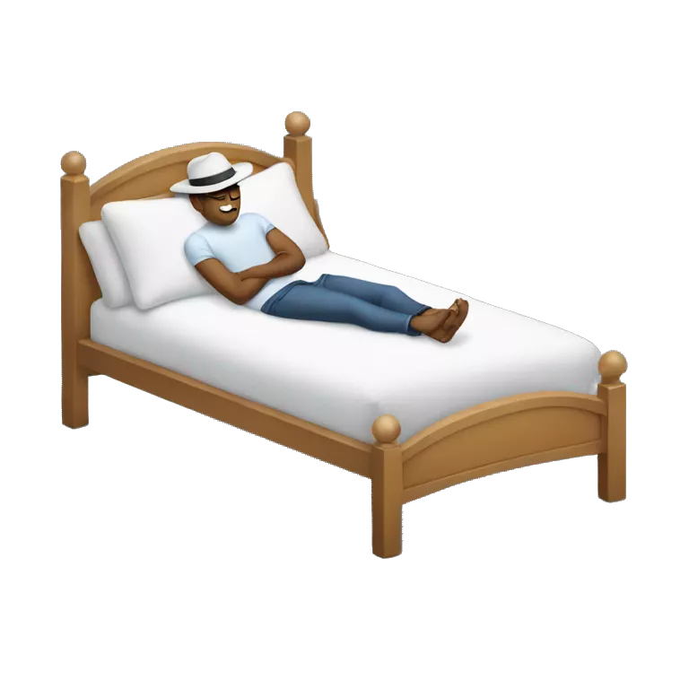 A man sleep with a hat in his bed