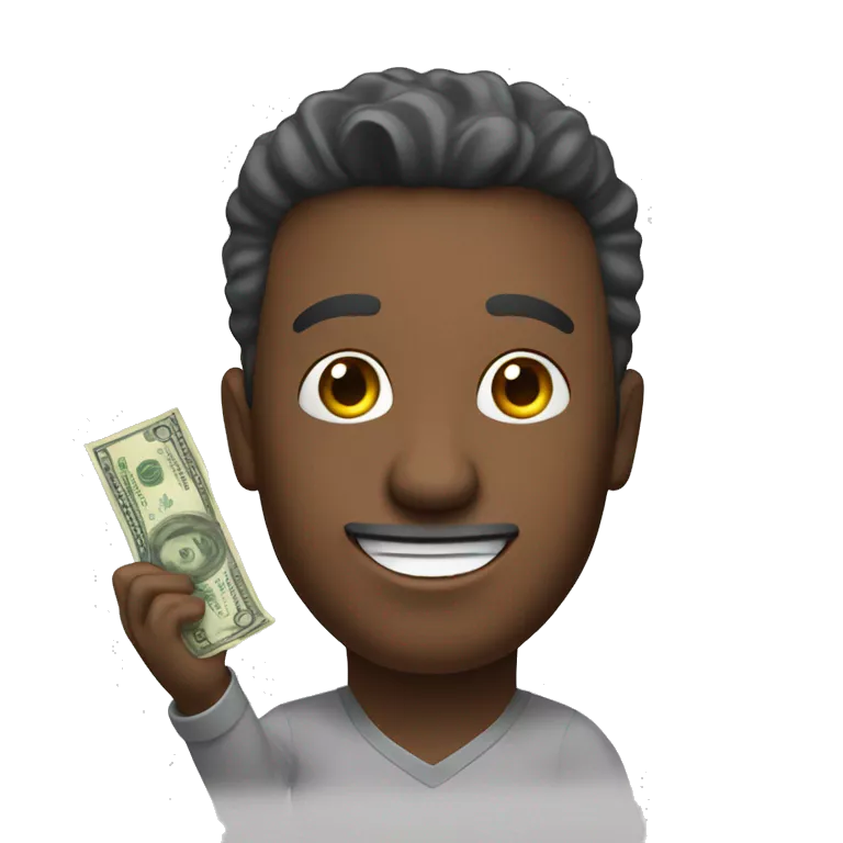 HEAD OF A MAN who looks happy, in his hand he holds money that he is wanting to offer for a sale purchase