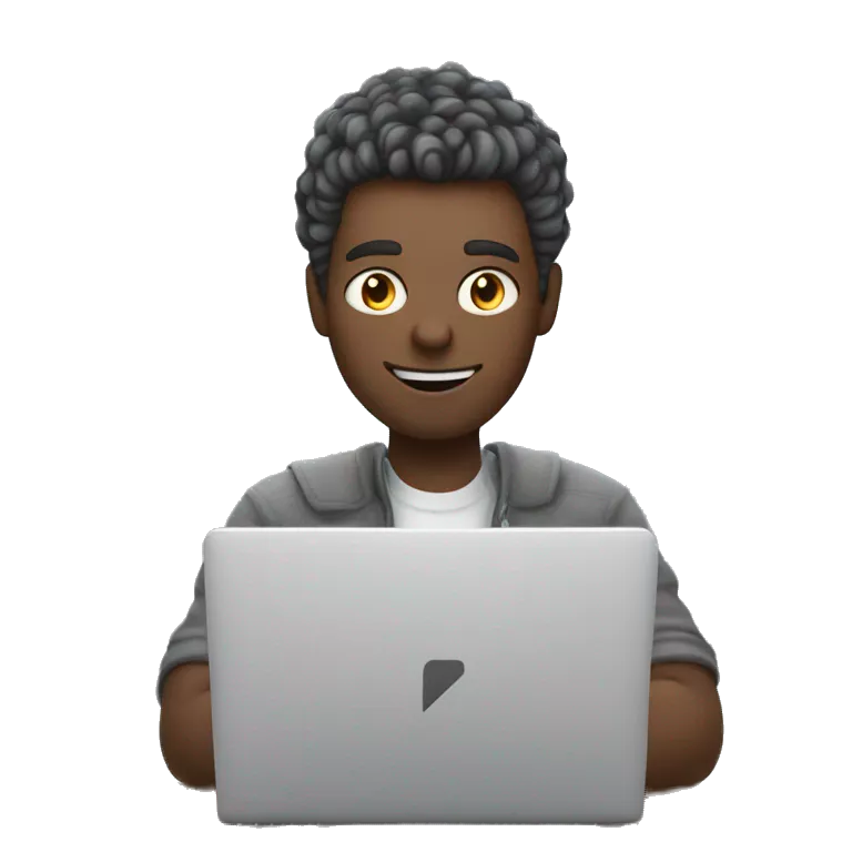 a bright guy is sitting at a laptop and working, a gray cat is sitting on his lap