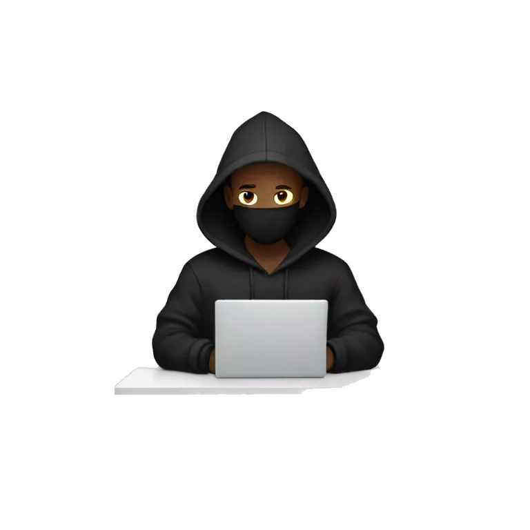 guy with mask and black hoodie types on laptop