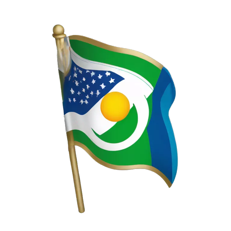 Flag with half being green and half beeing blue. And a white line with gold rims around. Green part has 3 moons and blue part hars ⚜️