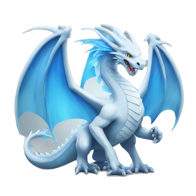 White dragon with blue wings and blue flame