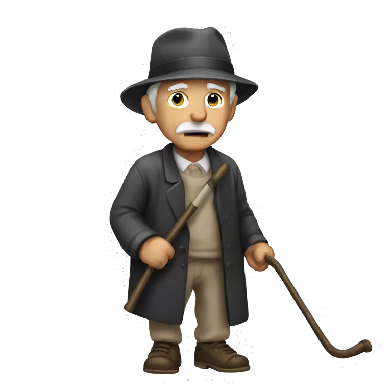 Old man waking with cane