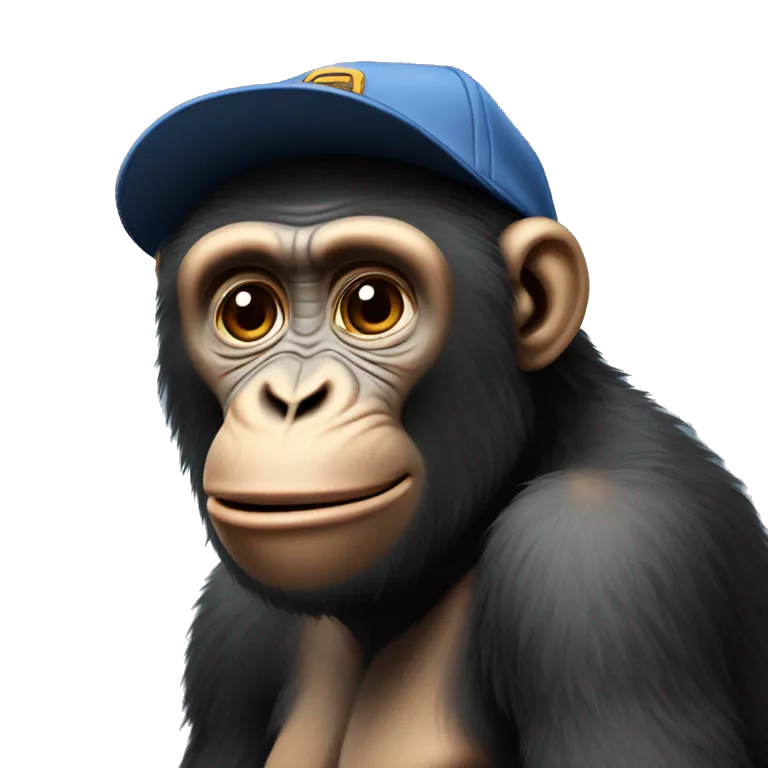 Ape wearing cap that’s backwards