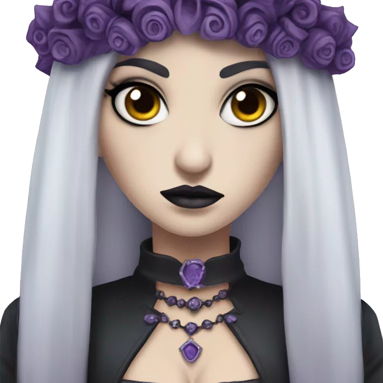 Angry looking Queen gothic girl long dark black and purple hair with