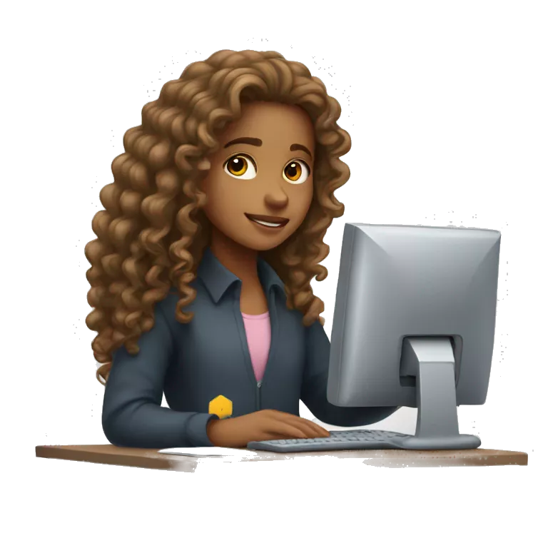 Cute girl with long curly hair majoring computer science.