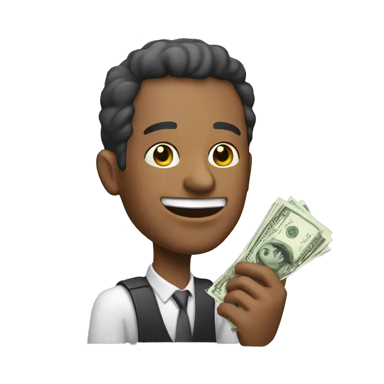 HEAD OF A MAN who looks happy, in his hand he holds money that he is wanting to offer for a sale purchase