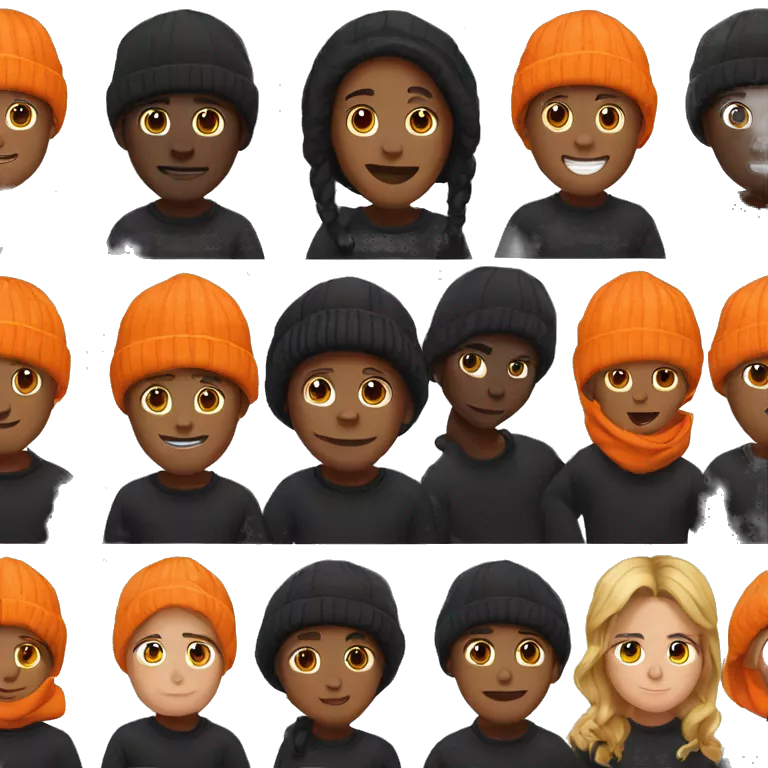 black man in orange sweater wears black beanie, all orange sweater, all black beanie