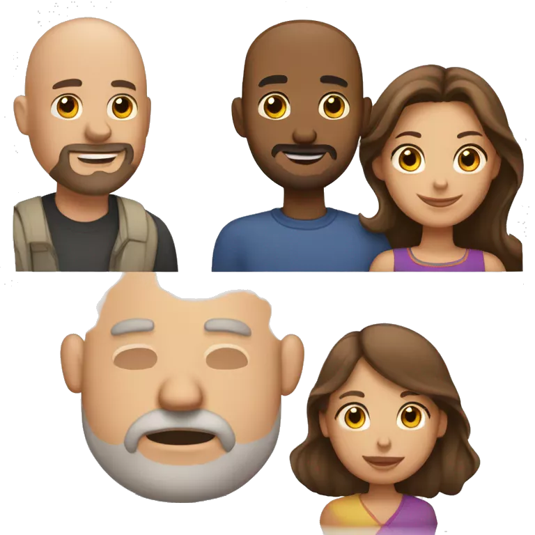 Family bald white man with a goatee Latina lady with brown hair little girl with brown hair big girl with brown hair