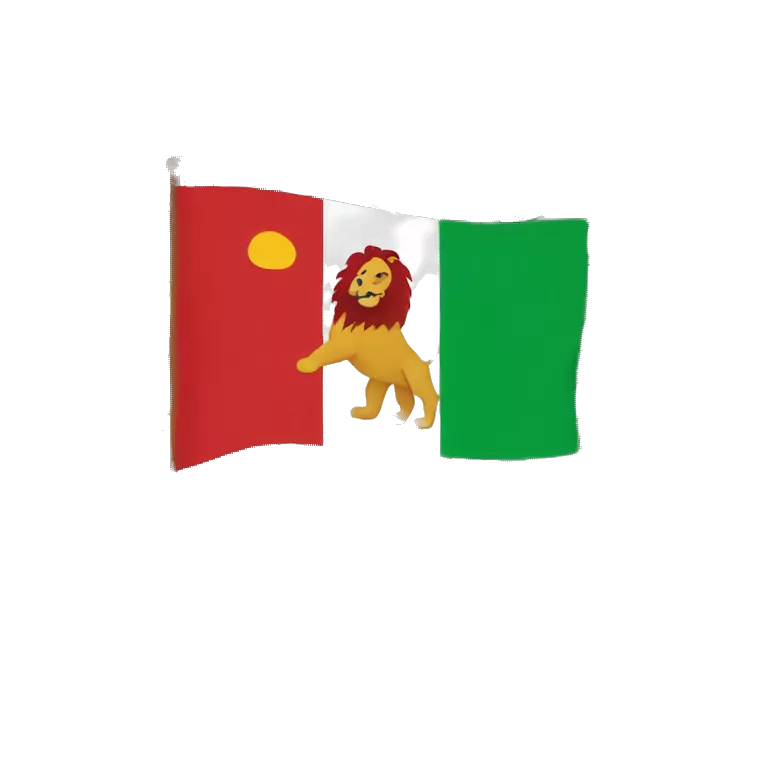 A flag from up to down: green, white, red. And there is a lion and sun in the middle of flag