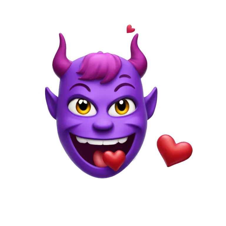 Purple devil with halo blowing kisses with hearts