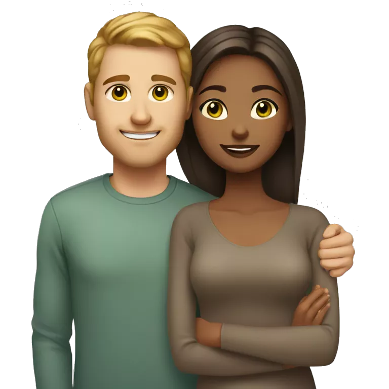 Couple, mixed race girl with brown eyes and white man with light brown hair and green eyes