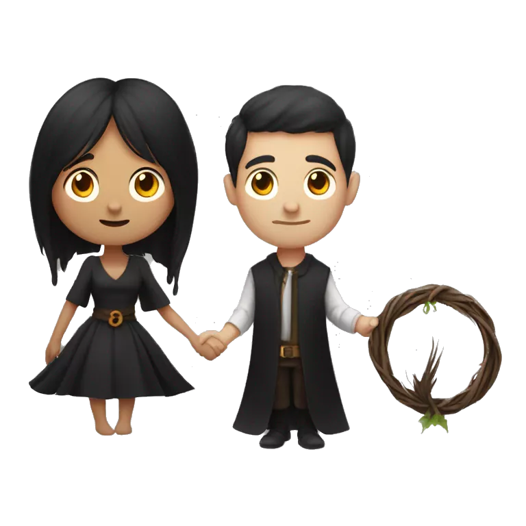 Witchy man with black hair and woman with brown hair hand fasting