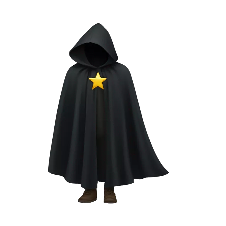 black cloak, 6 stars on cloak, clothing