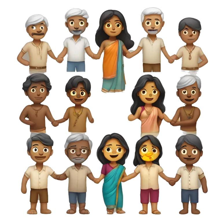 Indian all age group of people are holding hands together