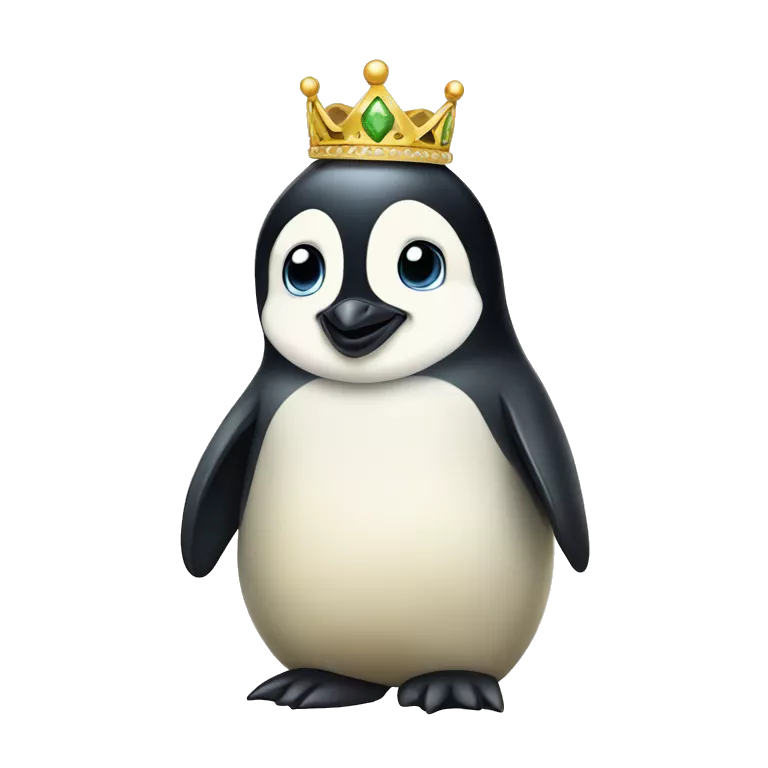 baby emperor penguin wearing royal crown