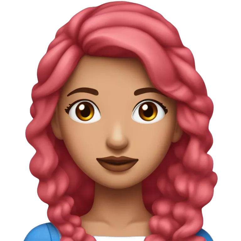 Una joven adulta con una figura delgada y con curvas, piel clara, ojos azules, mejillas rosadas, labios rosados, y cabello rubio. Su atuendo consiste en un vestido rosa con el rojo ocasional.