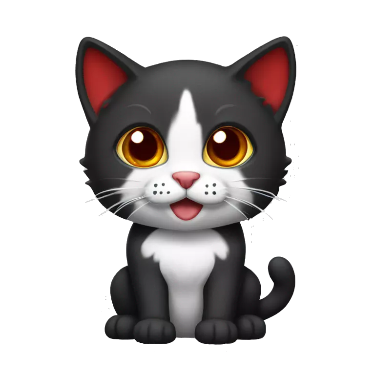 cat black with white chest and paws, using red colla