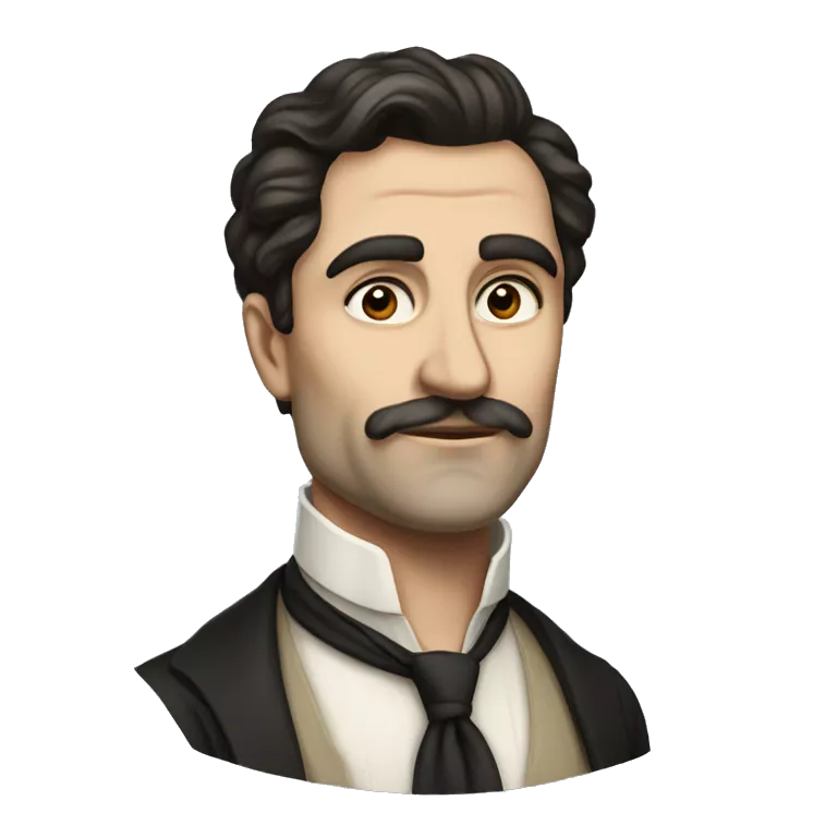 European 40 years old writer of the early 20th century, with dark hair, without mustache, without glasses